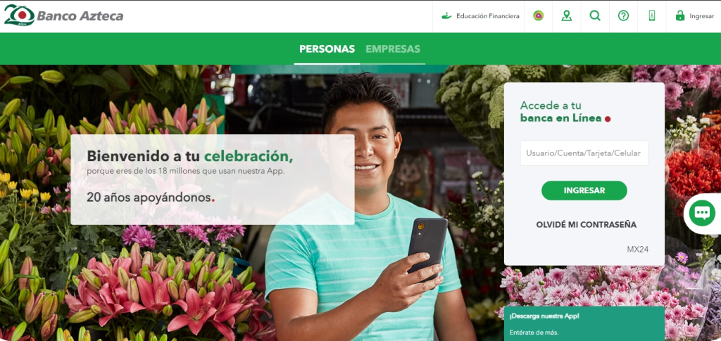 Paso 1 para obtener la CLABE interbancaria del Banco Azteca, accede en línea desde su web oficial